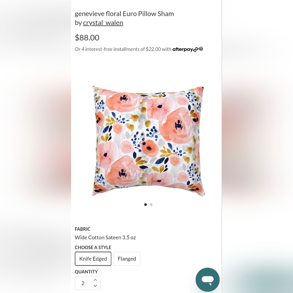 Set of 2 Floral Euro shams from Spoonflower